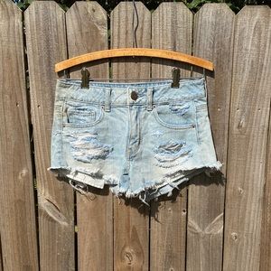 AE Light Wash Mid Rise Denim Shorts